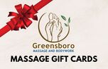 Greensboro Massage and Bodywork Logo over beige background with red ribbon in the top left corner, with bold text reading 